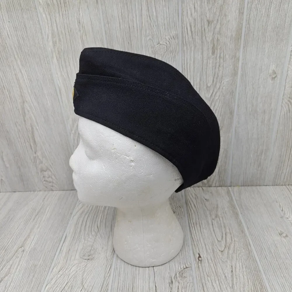 Vintage German‎ Army Hat Cap Black Feldmütze Mütze Cotton